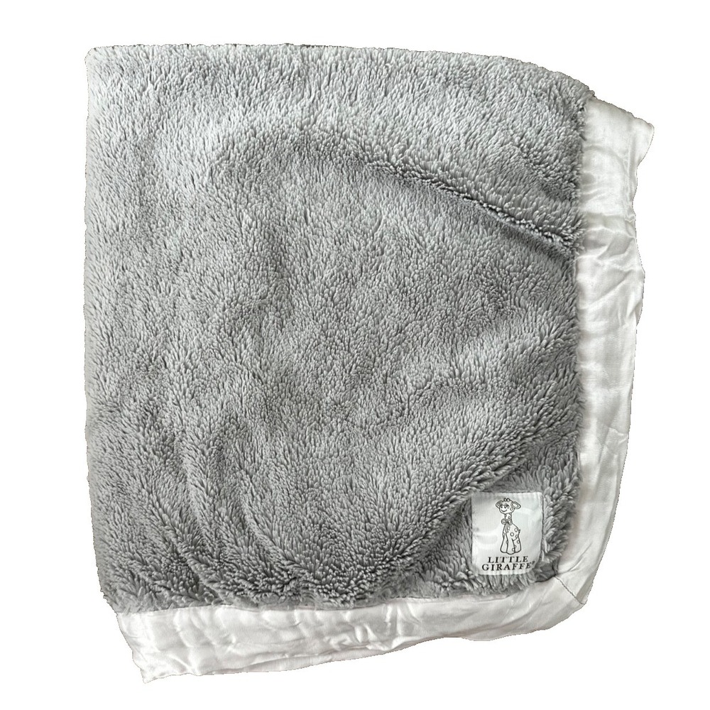 Little Giraffe Baby Blanket Grey White Satin Edge Thick Furry